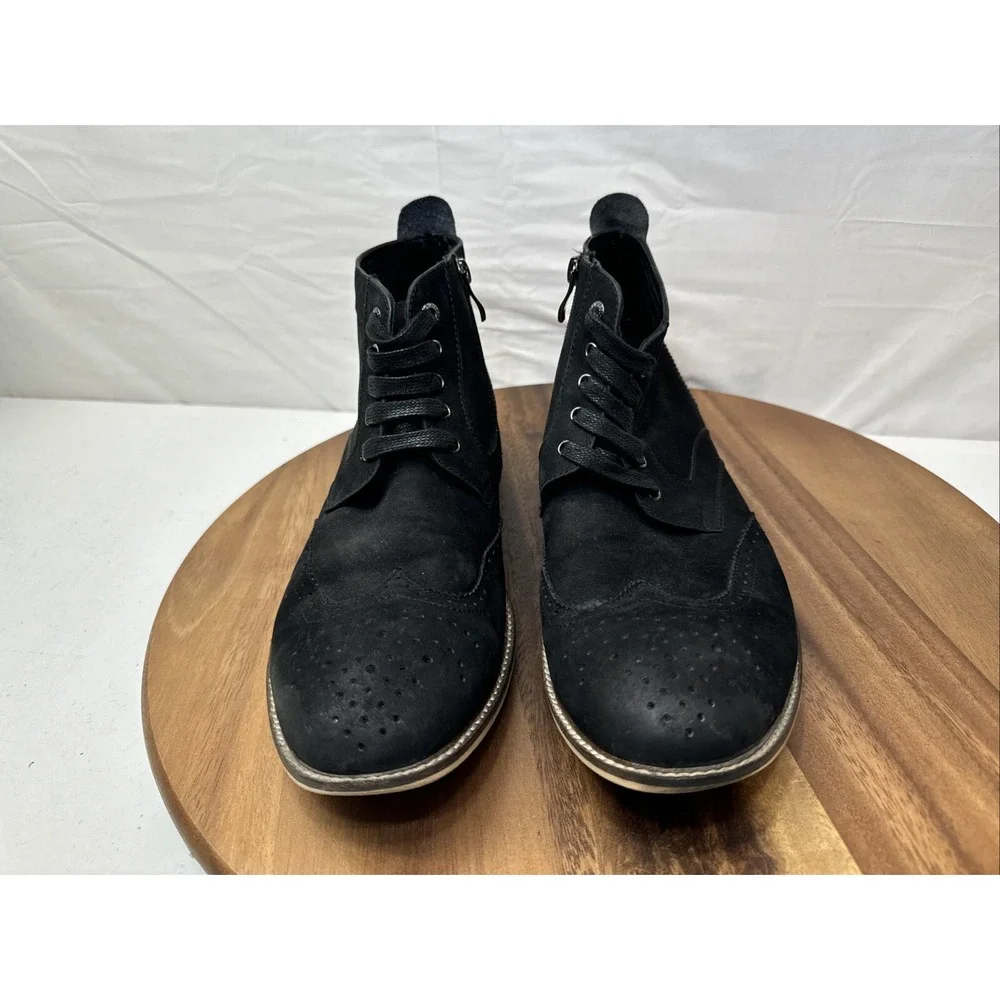 Bugatchi Uomo Chukka Boots 10.5 Black  Gray Leather Suede Zip Lace Oxford  Shoes